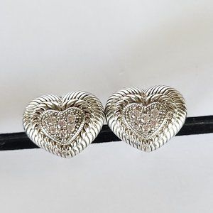 JUDITH RIPKA HEART SHAPE CZ POSTS EARRINGS STERLING SILVER 925 W/ OMEGA BACKS